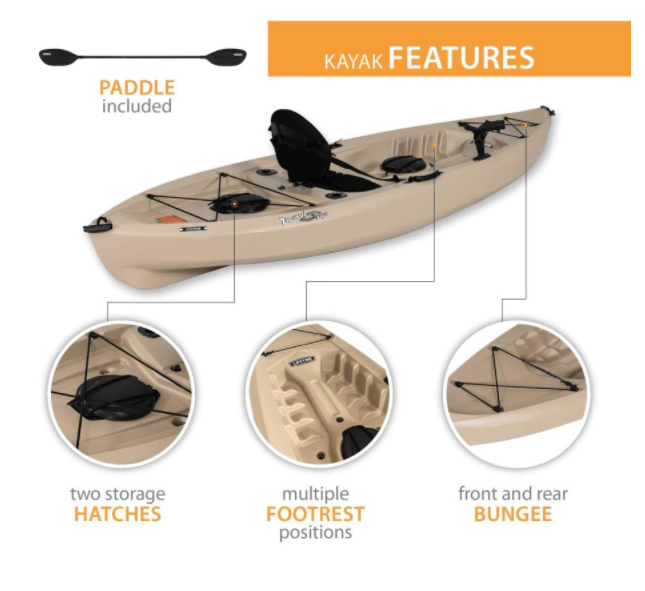 LIFETIME TIOGA 100 SIT-ON-TOP KAYAK (PADDLE INCLUDED)