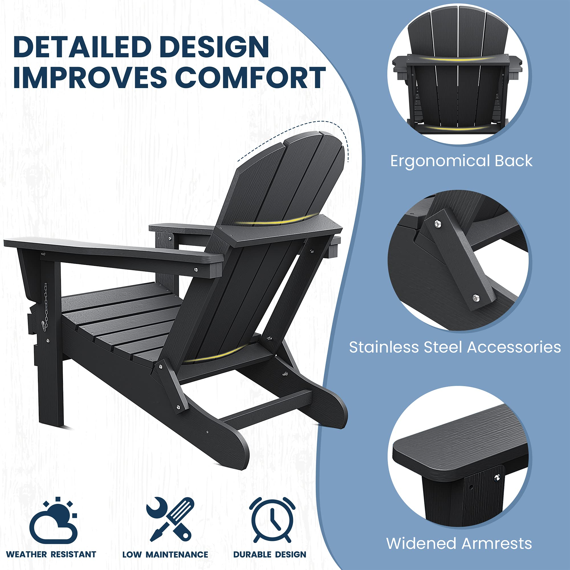 【Home&Garden】Folding Adirondack Chair Set of 4, Multi-Colour