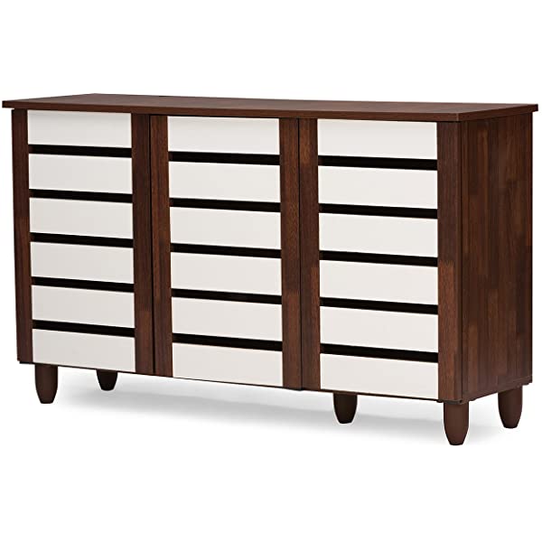 Baxton Studio Wholesale Interiors Gisela Oak and White 2-Tone Shoe Cabinet with 3 Doors