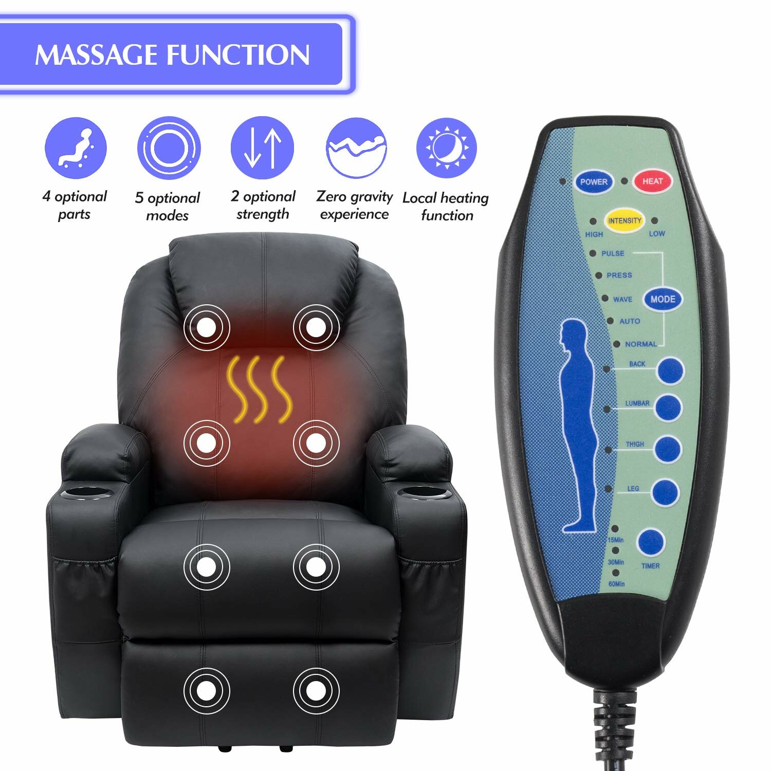 【Furniture】【BS】Faux Leather Power Lift Recliner Chair with Massage and Heating Functions