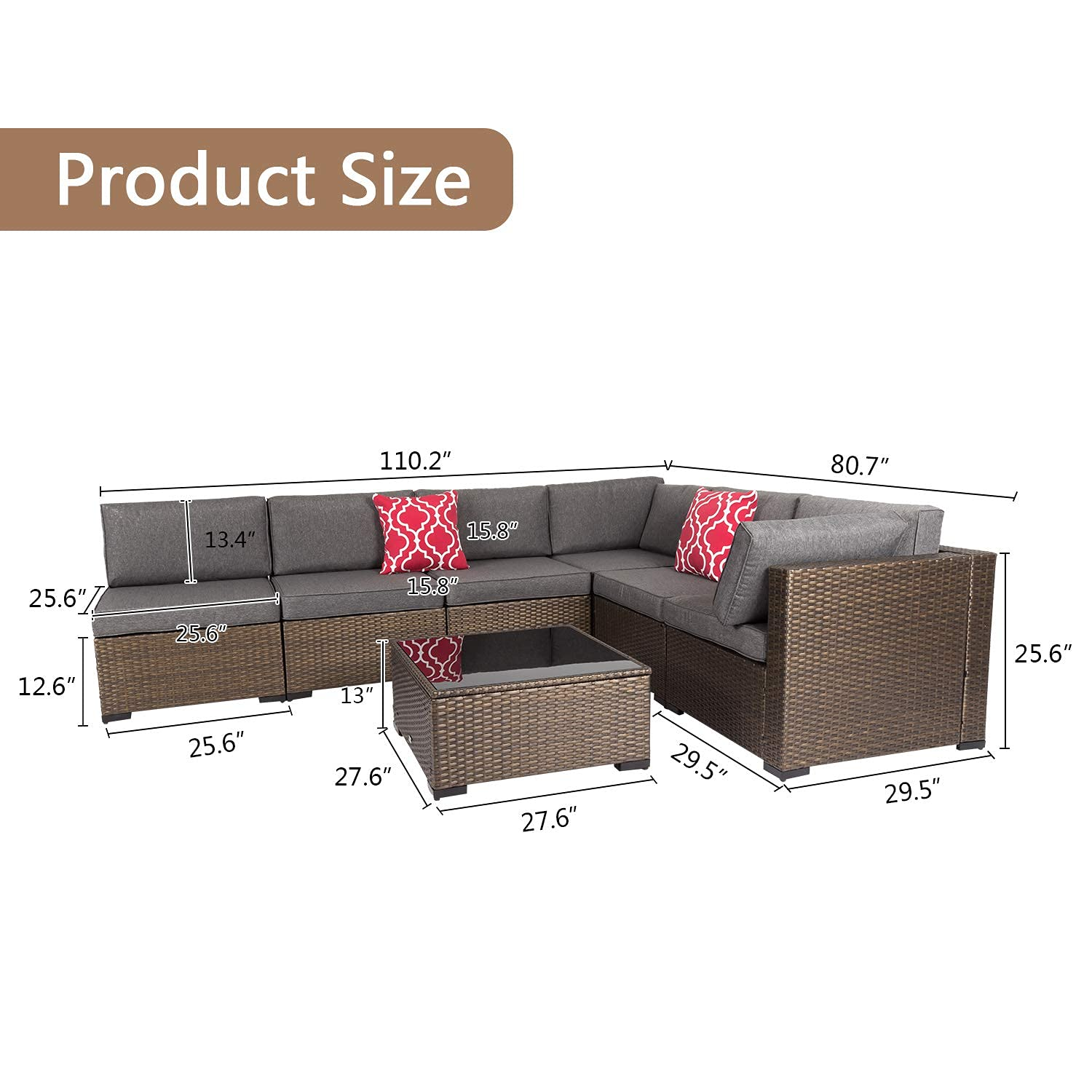 【Furniture】Outdoor Furniture Set, 7 Pcs Sectional Patio Furniture, PE Rattan Coversation Sofa Set