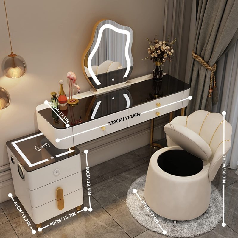 【Furniture】Dressing Table Makeup Dressing Table with Charging Stand and Bluetooth Speaker