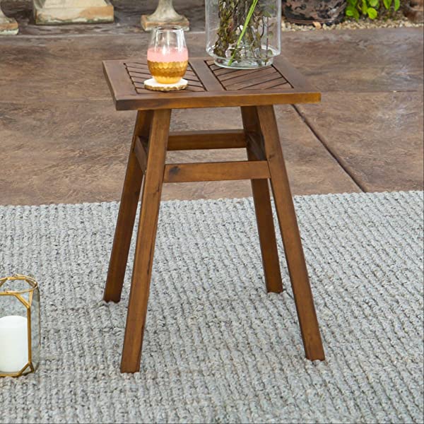 Walker Edison 5 Person Outdoor Wood Chevron Patio Furniture Dining Set Table Chairs Bench All Weather Backyard Conversation Garden Poolside Balcony, 4 Piece, Brown Brown 4 Piece Dining Set