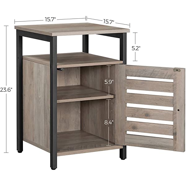 VASAGLE Nightstand, End Table with Open Shelf, Steel Frame, Bedroom, Industrial, Rustic Brown + Black